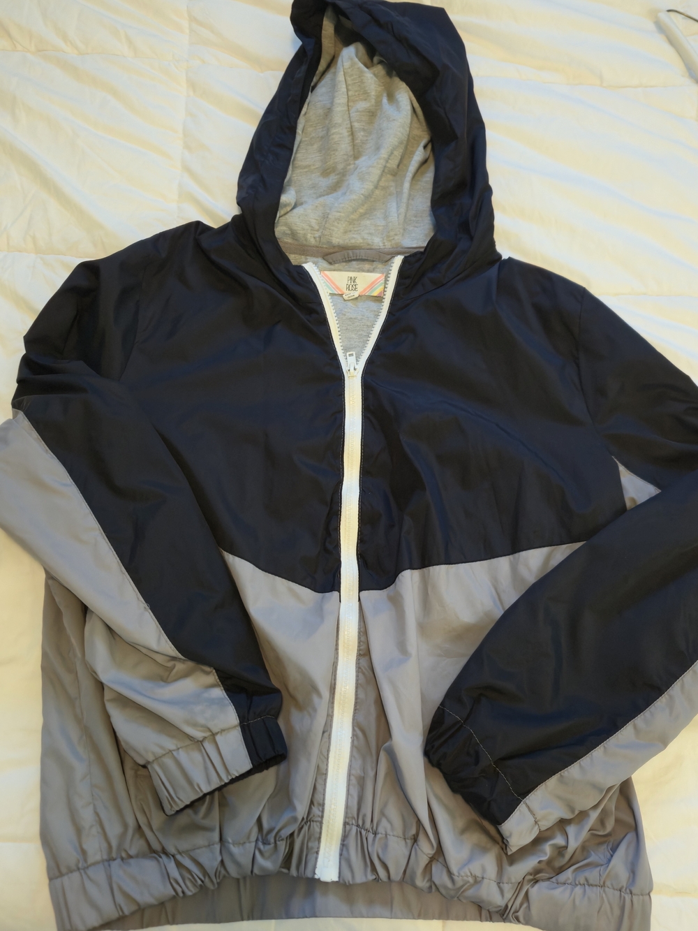 Womens Lightweight Hooded Windbreaker Jacket - Black & Gray0855